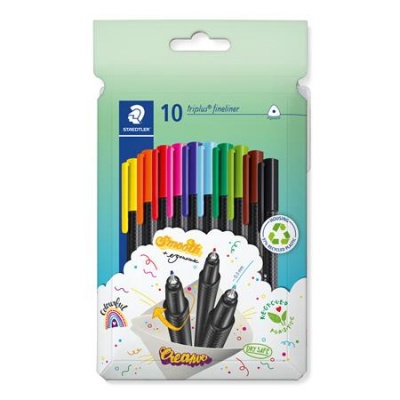 Tűfilc készlet, 0,3 mm, STAEDTLER "Triplus 334", 10 különböző szín